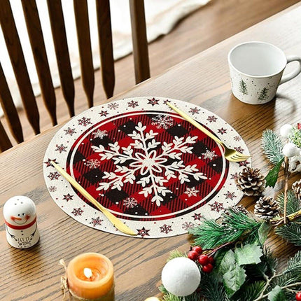 Placemats - Set of 4 - Round snowflake placemats - Round Christmas placemats - Restaurant decoration placemats.