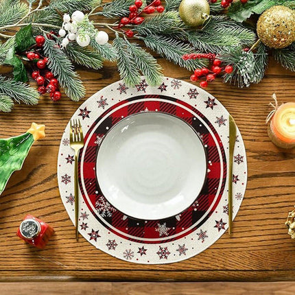 Placemats - Set of 4 - Round snowflake placemats - Round Christmas placemats - Restaurant decoration placemats.