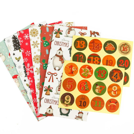 Christmas wrapping paper - 24 pieces - Christmas gift bags, Christmas stickers, Advent calendars, paper bags and wrapping bags - Christmas gift bags - Christmas candy bags.