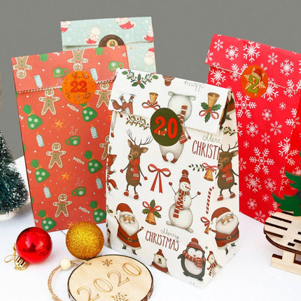 Christmas wrapping paper - 24 pieces - Christmas gift bags, Christmas stickers, Advent calendars, paper bags and wrapping bags - Christmas gift bags - Christmas candy bags.