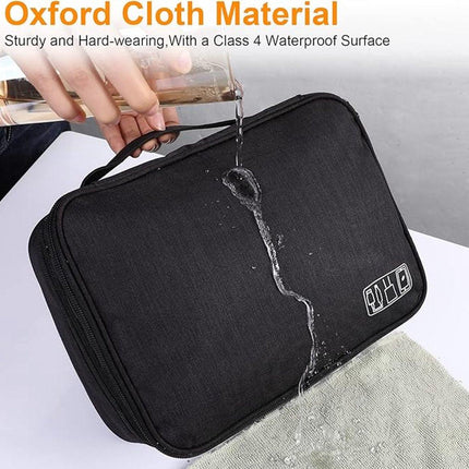 Cable Organizer Travel Bag - Waterproof Portable Cable Organizer - For Chargers, USB Sticks, Headphones, Power Banks, Hard Drives, and SD Cards.