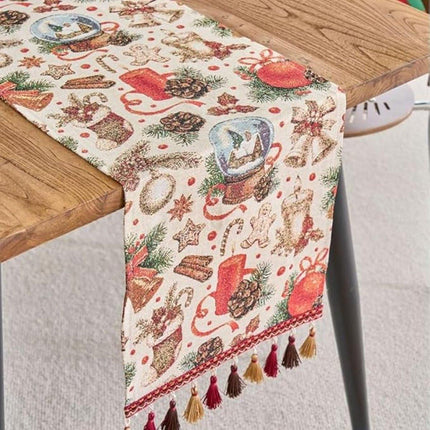 Table Runner - Christmas Table Runner - Home Decoration - Christmas Decoration - Christmas Snowball Pattern Table Runner - Suitable for dining tables and cabinets - Can be used for Thanksgiving, parties, Christmas, weddings, banquets and New Year's decora.