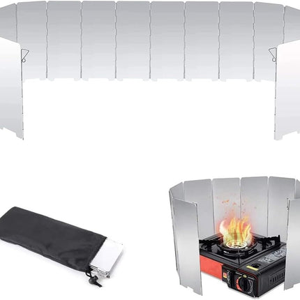 Windbreak for Camping Stove - Pack of 10 - Foldable Aluminum Windbreak - Foldable Windbreak for Gas Stove, Plate, Grill, Picnic, Camping Equipment - Aluminum Windbreak with Storage Bag.