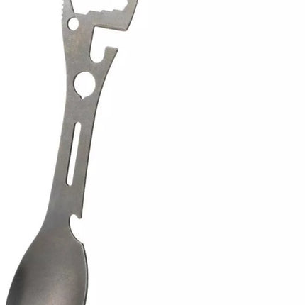 Stainless Steel Spoon and Fork - 10-in-1 Multi-Tool - Works as a combination spoon, fork, knife, bottle opener, and wrench - ideal for picnics, travel, backpacking, hiking, and fishing - Silver.