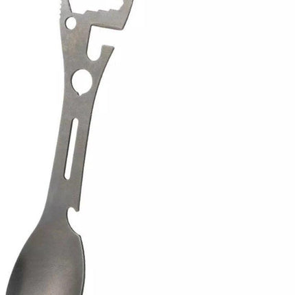 Stainless Steel Spoon and Fork - 10-in-1 Multi-Tool - Works as a combination spoon, fork, knife, bottle opener, and wrench - ideal for picnics, travel, backpacking, hiking, and fishing - Silver.