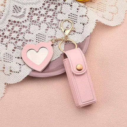 Lipstick Holder - with Mirror - Storage Box - Key Ring - Suitable for Car Keys, Lipstick Organizer (Pink).