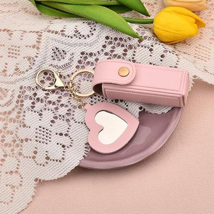 Lipstick Holder - with Mirror - Storage Box - Key Ring - Suitable for Car Keys, Lipstick Organizer (Pink).