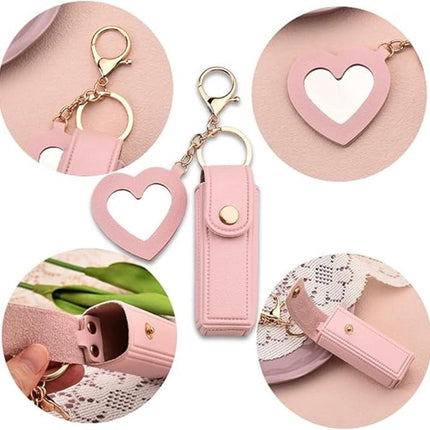 Lipstick Holder - with Mirror - Storage Box - Key Ring - Suitable for Car Keys, Lipstick Organizer (Pink).