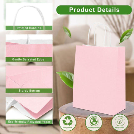 50 small paper bags with handles - colorful kraft paper gift bags - 15x8x21cm - kraft paper shopping bags - for parties, birthdays, Christmas, weddings, shopping.