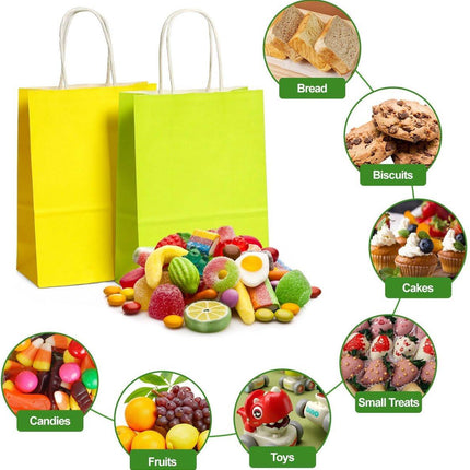 50 small paper bags with handles - colorful kraft paper gift bags - 15x8x21cm - kraft paper shopping bags - for parties, birthdays, Christmas, weddings, shopping.