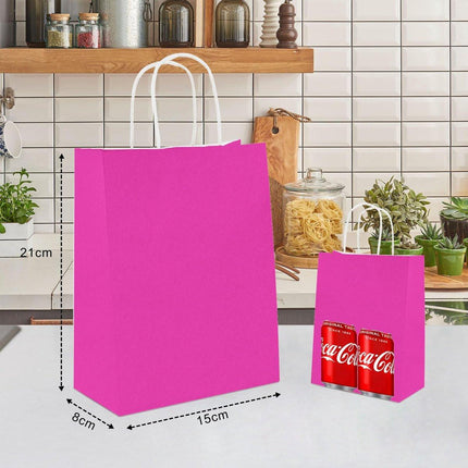 50 small paper bags with handles - colorful kraft paper gift bags - 15x8x21cm - kraft paper shopping bags - for parties, birthdays, Christmas, weddings, shopping.