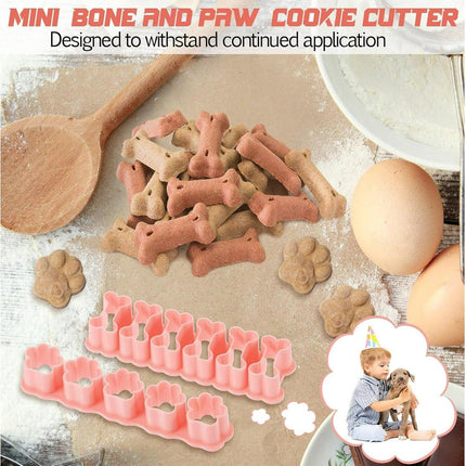 Set of Two Mini Cookie Cutters - 2.5cm Dog Bone Cookie Cutter, Dog Paw Cookie Cutter, Homemade Dog Biscuits, Snacks, Cakes & Cookies (Morandi Pink).