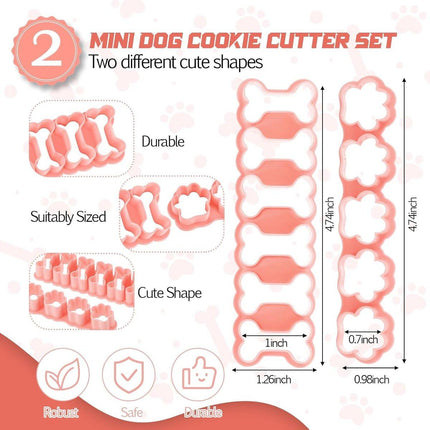 Set of Two Mini Cookie Cutters - 2.5cm Dog Bone Cookie Cutter, Dog Paw Cookie Cutter, Homemade Dog Biscuits, Snacks, Cakes & Cookies (Morandi Pink).