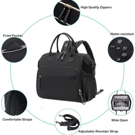 Convertible Diaper Bag - Wide Opening - 14 Pockets - Stylish - Baby Changing Bag - with Stroller Buckle - Diaper Bag - Waterproof (Black).