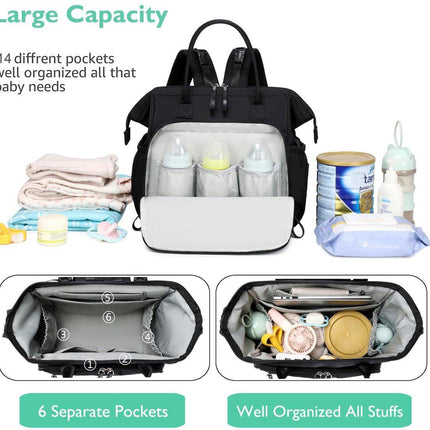 Convertible Diaper Bag - Wide Opening - 14 Pockets - Stylish - Baby Changing Bag - with Stroller Buckle - Diaper Bag - Waterproof (Black).