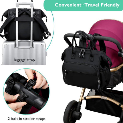 Convertible Diaper Bag - Wide Opening - 14 Pockets - Stylish - Baby Changing Bag - with Stroller Buckle - Diaper Bag - Waterproof (Black).
