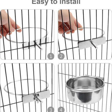 Pet Food Bowl - Stainless Steel Food Bowl - Hanging Food Bowl - with Clip Holder - Suitable for dogs, birds, parrots, cats and rabbits..