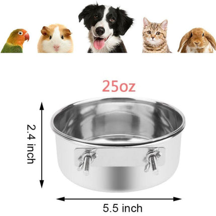 Pet Food Bowl - Stainless Steel Food Bowl - Hanging Food Bowl - with Clip Holder - Suitable for dogs, birds, parrots, cats and rabbits..