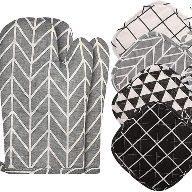 Set of 6 - Oven Mitts and Heat Resistant Mat - Microwave Gloves and Heat Resistant Oven Mat - Cooking Specific.