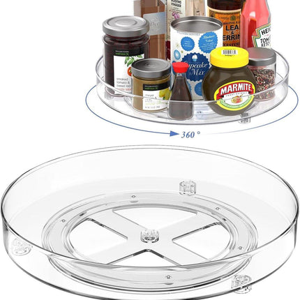 Set of two rotating storage racks (27+23.5 cm) - Rotating spice rack, rotating rack for refrigerator cabinet, rotating shelf for cupboard - Suitable for various storage spaces - Cosmetics storage.