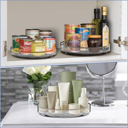 Set of two rotating storage racks (27+23.5 cm) - Rotating spice rack, rotating rack for refrigerator cabinet, rotating shelf for cupboard - Suitable for various storage spaces - Cosmetics storage.