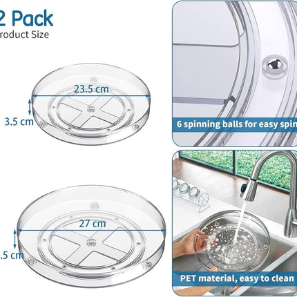 Set of two rotating storage racks (27+23.5 cm) - Rotating spice rack, rotating rack for refrigerator cabinet, rotating shelf for cupboard - Suitable for various storage spaces - Cosmetics storage.