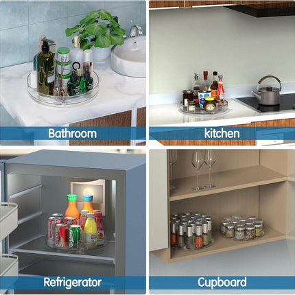 Set of two rotating storage racks (27+23.5 cm) - Rotating spice rack, rotating rack for refrigerator cabinet, rotating shelf for cupboard - Suitable for various storage spaces - Cosmetics storage.
