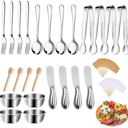 cutlery set - 44-piece set - cheese knife | pastry forks | oval coffee spoons | kitchen tongs & serving tongs | stirring spoon | stainless steel bowl |  -  food labels.