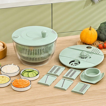 2-in-1 Double Decker Vegetable Dryer - Fruit Salad Drainer - Six Replaceable Blades - Salad Dryer - Double Decker Basket Kitchen Appliance - Double Decker Vegetable and Fruit Washer.