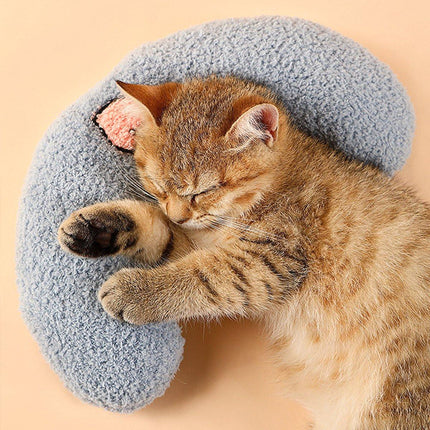 Pet Cushion - Soft Plush Pet Cushion - Cute Patterned Pet Mat - Comfortable Neck Support - Suitable for Cats and Dogs - Blue.