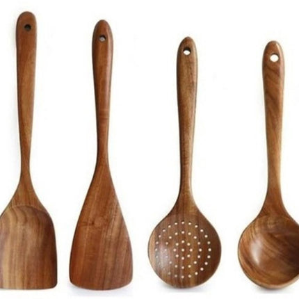 Kitchen Utensils - Wooden Kitchen Utensils - Cooking Utensil Set - Wooden Spatula - Spatulas - Ladles - 4-Piece Set - Hangable - Scratch-resistant, high-temperature resistant.