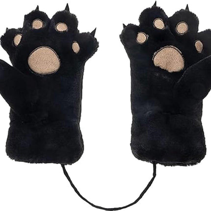 Gloves - 1 pair - Winter gloves - Cartoon gloves - Neckband - Children's gloves - Warm gloves - Plush gloves - One size（Black）.