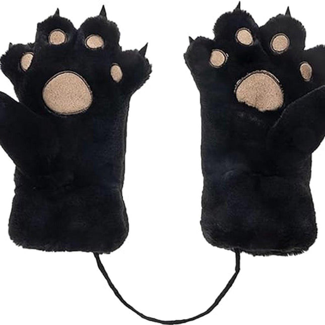 Gloves - 1 pair - Winter gloves - Cartoon gloves - Neckband - Children's gloves - Warm gloves - Plush gloves - One size（Black）.