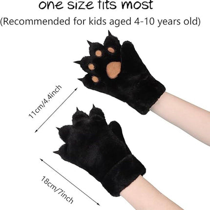 Gloves - 1 pair - Winter gloves - Cartoon gloves - Neckband - Children's gloves - Warm gloves - Plush gloves - One size（Black）.
