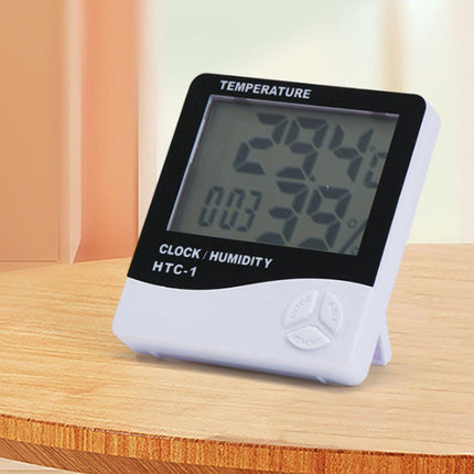 HTC-1 Home Thermometer with Electronic Alarm Clock - Creative Thermometer and Hygrometer with Large Screen - Portable Visual Alarm Clock.