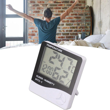 HTC-1 Home Thermometer with Electronic Alarm Clock - Creative Thermometer and Hygrometer with Large Screen - Portable Visual Alarm Clock.