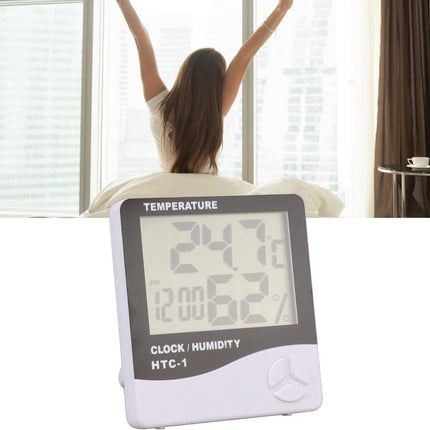 HTC-1 Home Thermometer with Electronic Alarm Clock - Creative Thermometer and Hygrometer with Large Screen - Portable Visual Alarm Clock.