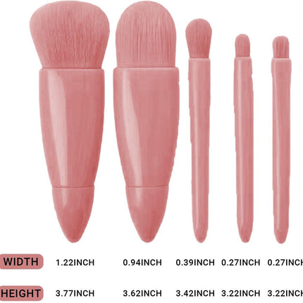 Makeup Brush Set - 5-Pack - Portable - Travel Makeup Brush Set with Mirror Case - Professional Foundation Brush, Eyeshadow Brush, and Blending Brush for Women - Lotus Pink.