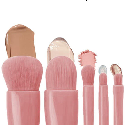 Makeup Brush Set - 5-Pack - Portable - Travel Makeup Brush Set with Mirror Case - Professional Foundation Brush, Eyeshadow Brush, and Blending Brush for Women - Lotus Pink.