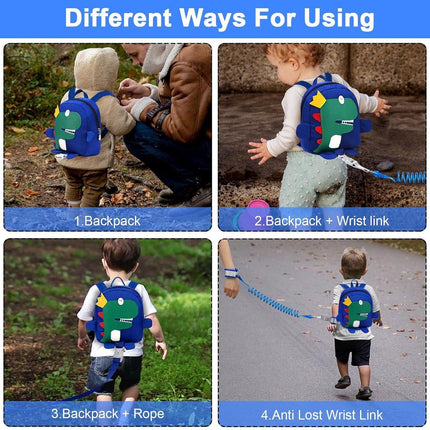 Leash - Dinosaur Backpack + 4-in-1 Leash and Adjustable Safety Wristband (Ideal Gift).