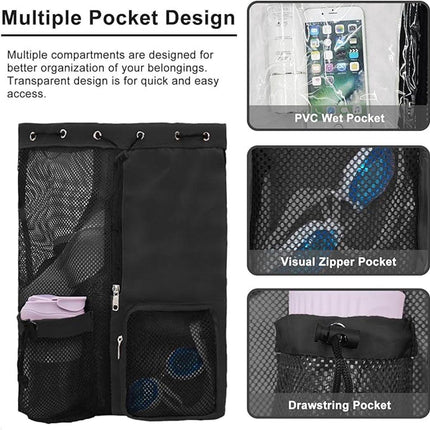 Backpack - Sports Bag - Travel Bag - Training Bag - Swimming Bag - 30*15*45cm - Mesh Material - Drawstring Design - Side Storage Space - Unisex - Suitable for Fitness, Swimming, Travel, Dancing, Camping（Black）.