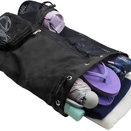 Backpack - Sports Bag - Travel Bag - Training Bag - Swimming Bag - 30*15*45cm - Mesh Material - Drawstring Design - Side Storage Space - Unisex - Suitable for Fitness, Swimming, Travel, Dancing, Camping（Black）.