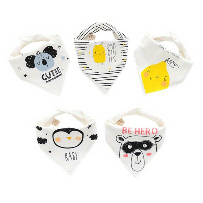 5-pack waterproof triangular baby bandanas - for boys and girls - fashionable cotton unisex bibs.