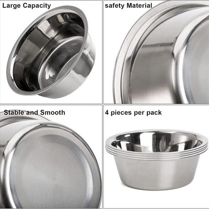 4-Pack Stainless Steel Food and Water Bowls for Cats and Dogs - Pet Food and Water Bowls - Pet Bowls - For Large, Medium, and Small Dogs - Kitten Bowls - Puppy Bowls.