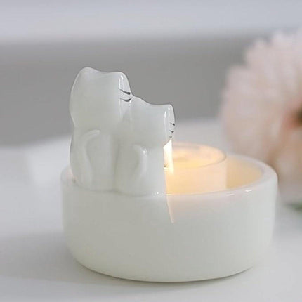 Candle Holder - 1 Piece Cartoon Cat Candle Holder - White Handmade Ceramic Candle Holder - Tea Candle Holder - Decorative Candle Holder - A Gift for Spending Warm Moments with Your Loved One - A Gift for Your Lover or Friend.