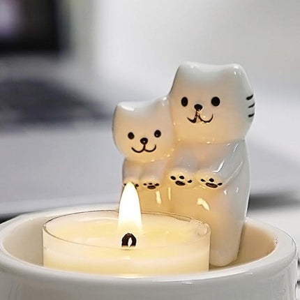 Candle Holder - 1 Piece Cartoon Cat Candle Holder - White Handmade Ceramic Candle Holder - Tea Candle Holder - Decorative Candle Holder - A Gift for Spending Warm Moments with Your Loved One - A Gift for Your Lover or Friend.