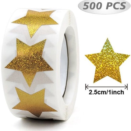 Stickers - 500 sheets - Sealing stickers - Gift stickers - Children's stickers - Stickers for adults - Reward stickers for children - 1 roll - Star stickers - Suitable for packaging.