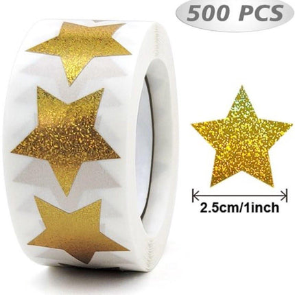 Stickers - 500 sheets - Sealing stickers - Gift stickers - Children's stickers - Stickers for adults - Reward stickers for children - 1 roll - Star stickers - Suitable for packaging.