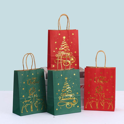 Gift Bags - 12 pieces - Kraft paper gift bags - Bags - Tote bags - Christmas paper bags with print - Party wrapping bags.