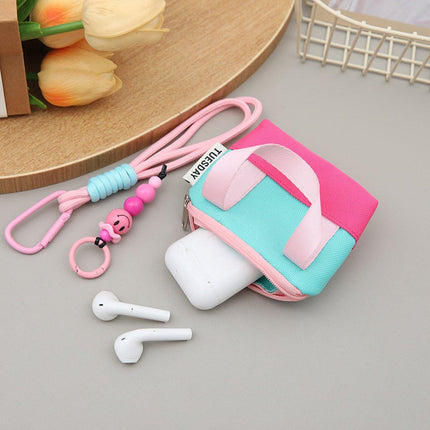 Mini Portable Headphone Case - Storage Box - Data Cable Cover - Storage Bag - Coin Card Holder - Trendy Dopamine Pink.